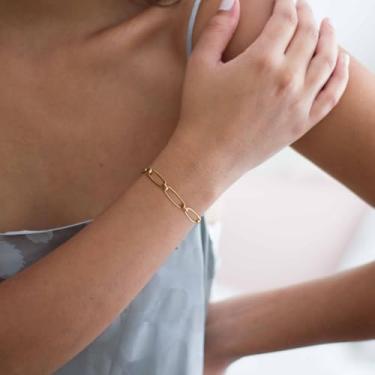 Imagem de Pulseira feminina banhada a ouro com elipses delicadas, joia simples, feita à mão, minimalista para ela