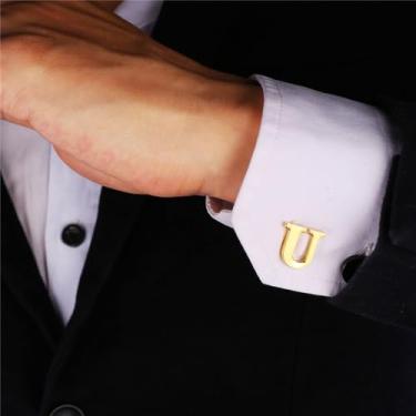 Imagem de Abotoaduras iniciais de aço inoxidável 26 abotoaduras de letra inicial do alfabeto camisas de casamento de negócios A-Z, One Size, Aço inoxidável, Sem Pedra Preciosa