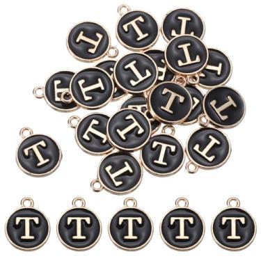 Imagem de Pingente alfabeto letra T dupla face esmalte inicial alfabeto preto, para colar pulseira brinco fabricação de joias, pacote com 20, TBD, Acetato, Ágata