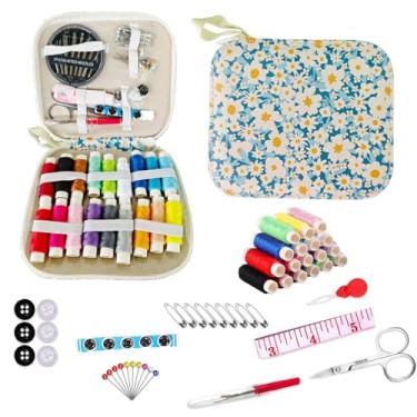 Imagem de Kit de costura portátil acessórios de suprimentos de costura contém linha, tesoura, fita métrica, passador de agulha (azul)