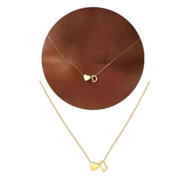 Imagem de 1 colar de ouro com coração de ouro para mulheres, colar de corrente de coração, colares de ouro com inicial A B C D E G H J K L M S colar com letras, adjustable, Aço inoxidável, Sem Pedra Preciosa