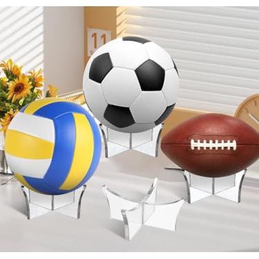 Imagem de CANIPHA Suporte de bola de acrílico, 3 peças de suporte transparente para futebol, basquete, bola de futebol, lembranças de troféus de autógrafos