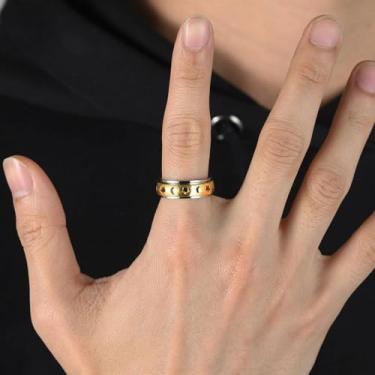 Imagem de Anéis femininos de ansiedade para mulheres e homens, lua estrela/anel giratório numérico, 07, Aço inoxidável, Sem pedra preciosa