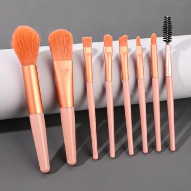 Imagem de Conjunto de 8 peças de pincéis profissionais de maquiagem, corretivos, ferramentas de beleza com bolsa de armazenamento de PVC, 10-13 cm (laranja vermelho)