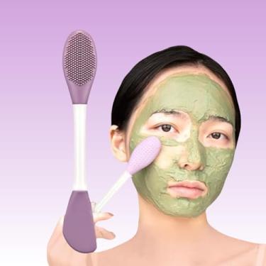 Imagem de 1 pincel de máscara facial de silicone dupla face, ferramenta de limpeza e massagem facial para máscaras de argila, aplicador de cuidados com a pele faça você mesmo, roxo