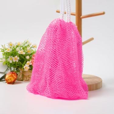 Imagem de Esponja de rede africana, rede esfoliante africana com nós, esfoliante corporal de chuveiro, esponja de rede de banho de nylon para uso diário no chuveiro (rosa vermelha)