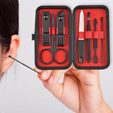 Imagem de Conjunto de manicure 7 em 1 de aço inoxidável, kit de manicure para pais, amigos, cesta de Páscoa, cortadores de unhas para homens, presentes por menos de 5 dólares, ferramentas de unhas com estojo de