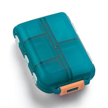 Imagem de Caixa organizadora de comprimidos de viagem verde com 10 compartimentos de 9 x 6,5 x 3,5 cm, caixa organizadora de comprimidos de viagem compacta com tampa segura