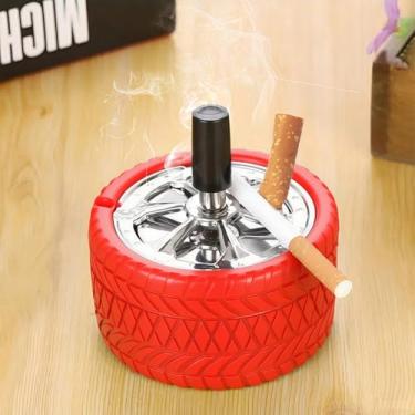 Imagem de Cinzeiro com tampa, cinzeiro redondo push-down, cinzeiro portátil para viagens e escritório - vermelho