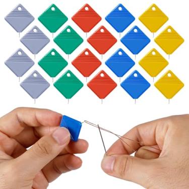 Imagem de 20 peças de passadores de agulha, 5 cores, passadores de agulha quadrados, passadores automáticos de fios, passadores de agulha simples para máquina de costura, ponto cruz e ferramentas de rosca de