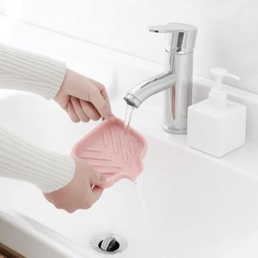 Imagem de Saboneteira de silicone com bico de drenagem, suporte de sabão antiderrapante para banheiro e cozinha, bandeja organizadora de pia para esponja, sabonete, lâmina, perfeita para bancadas e borda da pia