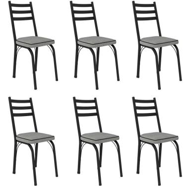 Imagem de Kit 6 Cadeiras Para Cozinha Tubular D-13 Nara De Aço Preto-platina