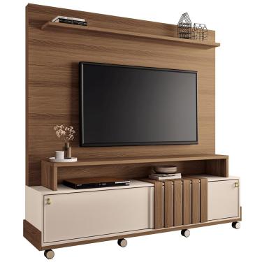 Imagem de Estante Painel Para TV 65 Pol com Rodízios Cloud B01 Castanho Off White - Lyam Decor