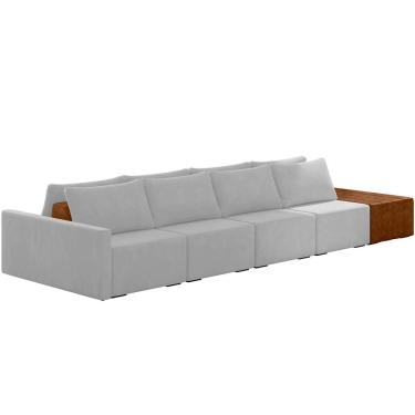 Imagem de Sofá Ilha Modular Para Sala 432cm com Puff Dublin K01 Veludo Cinza Sintético Caramelo - Lyam Decor