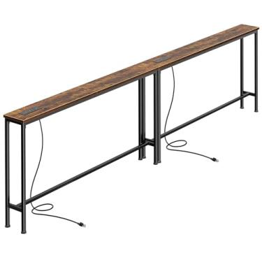 Imagem de SUPERJARE Mesa de sofá de 102,4 polegadas com tomadas elétricas e portas USB-C, mesas de console estreitas de 14 cm, mesas de sofá de entrada com armazenamento, sofá atrás, espaços pequenos, sala de