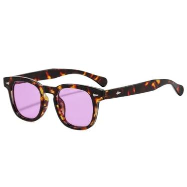Imagem de VFDHN Óculos de sol femininos da moda com rebites, armação retrô com lentes transparentes UV400 (roxo leopardo)