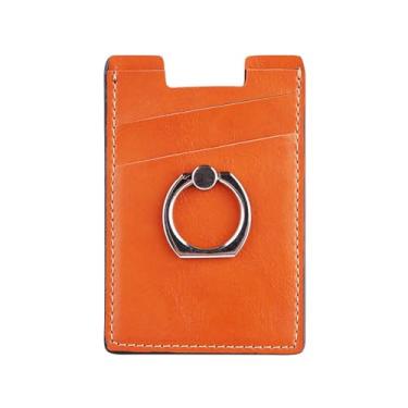 Imagem de Suporte para cartão de telefone, carteira de couro, adesivo de crédito, capa para celular com adesivo para mulheres e homens, parte traseira do telefone para a maioria dos smartphones, Laranja, Capa
