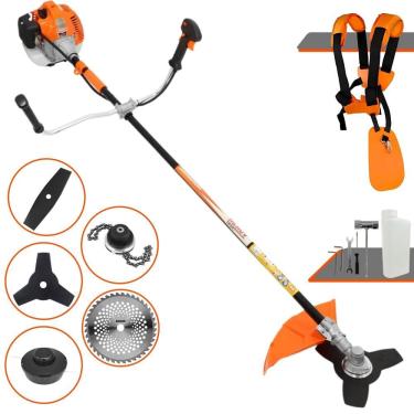 Imagem de Roçadeira Profissional Lateral Vulcan Vr520h À Gasolina 2t 52cc 2,5hp + Faca 2 Pontas 330mm 2,7mm + Faca 40 Dentes 255m