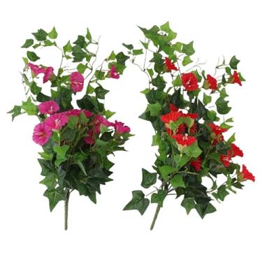 Imagem de TOPINCN Guirlanda de Glória da manhã Artificial, Flor Falsa Drapeada Realista Com Pétalas Translúcidas, Plantas Suspensas para Festa de Casamento, Decoração de Varanda e Pátio (Roxo + Vermelho)