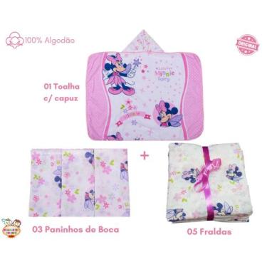 Imagem de Kit fralda de pano+toalha+paninho de boca disney minasrey, ROSA-MINNIE