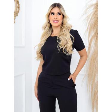 Imagem de Conjunto Feminino Calça E Blusa Alfaiataria Social Trabalho PRETO - CL