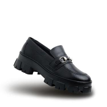 Imagem de Mocassim Feminno Tratorado Loafer Slip-On Plataforma Blogueira Metal B