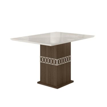 Imagem de Mesa de Jantar 4 Lugares Tampo com Vidro Modena Amendoa Off-White