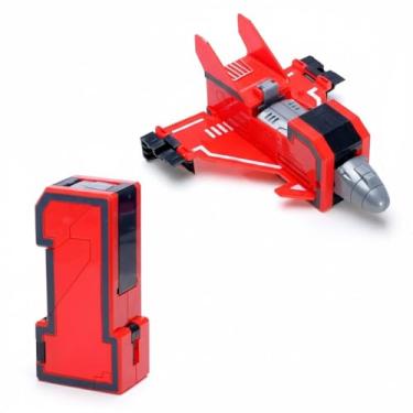 Imagem de Nave Jato Espacial Futurista Transformável Educativo, Número 1 em ABS Vermelho e Preto, 10cm de Altura, Brinquedo de Montar para Crianças Acima de 3 Anos