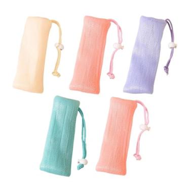 Imagem de 5 peças de barra de sabão de malha esfoliante bucha bolsa bolsa de espuma de bolha para limpeza de chuveiro facial corporal