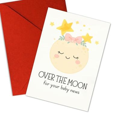 Imagem de Over The Moon Cartão para o seu bebê Notícias Cartões engraçados de chá de bebê, lindo cartão de bebê, novos presentes de bebê para a nova mamãe papai, novo bebê parabéns