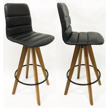 Imagem de Kit 2 Banquetas Decorativa Helena Gomada Preta Base Giratória Madeira 