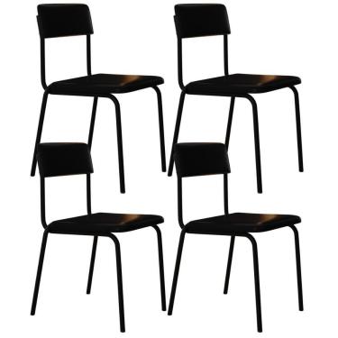 Imagem de Kit 04 Cadeiras Estofada Para Sala De Jantar Sense Preto C01 Courino Preto - Lyam Decor