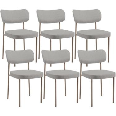Imagem de Kit 06 Cadeiras Estofadas Para Sala De Jantar Melina Base Arena L02 Linho Cinza - Lyam Decor