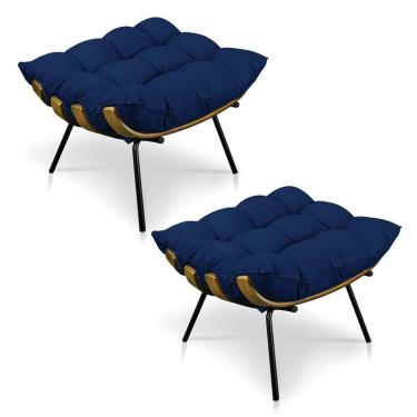 Imagem de Kit 2 Puffs Costela Veludo Azul Marinho