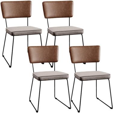 Imagem de Kit 04 Cadeiras Couríssimo Marrom Linho Bege
