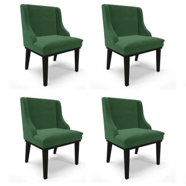 Imagem de Kit 4 Cadeiras Estofadas Para Sala De Jantar Base Fixa De Madeira Preto Lia Veludo Verde - Ibiza