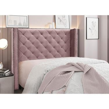 Imagem de Cabeceira para Cama Box King Vicenza 195 Cm Veludo Lilás Com Botões e Tachas D'Rossi