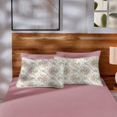 Imagem de Jogo De Cama Malha Casal Estampado Vivaldi 100% Algodão 03 Peças Lisse Rose