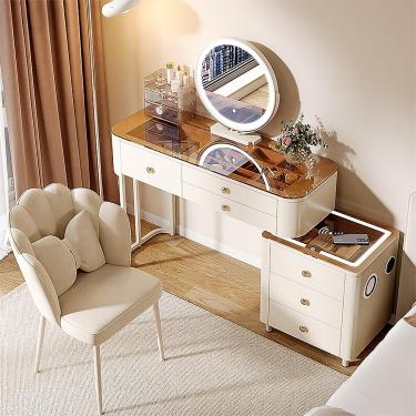 Imagem de Mesa De Maquiagem Moderna Branca, Conjunto De Penteadeira Com Luzes De Espelho, Penteadeira De Maquiagem Retrátil Com 6 Gavetas/armazenamento Grande, Mesa De Maquiagem C, One Color, 80x40x78cm