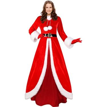 Imagem de Haysandy Fantasia feminina de Papai Noel, fantasia de Papai Noel, veludo, com capuz, roupa de cosplay de Natal com luvas (vermelho, GG)
