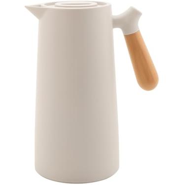 Imagem de garrafa termica Moderno com Alça em Madeira, Cerâmica Branca, Design Minimalista, Chaleira para Chá e Café