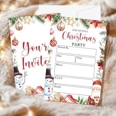 Imagem de CWIOQPYI Convites de festa de Natal, conjunto de 25 cartões de convite de Papai Noel com envelopes para decorações de férias de inverno, convites de boneco de neve para suprimentos de festa - A03