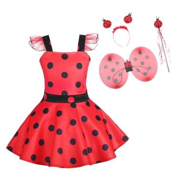 Imagem de Dressy Daisy Little Girls Polka Dots Ladybug Dress Up Costume with Accessories Birthday Halloween Christmas Fancy Party Outfit Size 8-10 Red