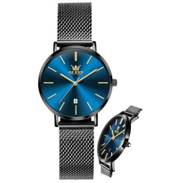 Imagem de OLEVS Relógios femininos para mulheres, relógio de pulso feminino, pulseira de couro, impermeável, fino, minimalista, casual, vestido simples, quartzo analógico com calendário de data, Relógio com