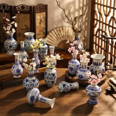 Imagem de Vesici 15 peças de vaso de porcelana azul e branco pequeno vaso de flor chinesa de porcelana vintage decoração de jardim de flor chinesa para sala de estar, prateleira de mesa, escritório, centro de