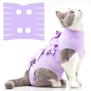 Imagem de LIEVUIKEN Terno de recuperação de gatos anti-lamber, traje de recuperação de cirurgia para gatos, macacão de gatinho feminino após esterilização, alternativa cone de vergonha, roupas cirúrgicas