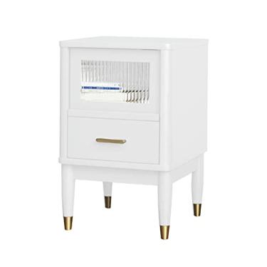 Imagem de Mesa de cabeceira branca para quarto, armário de armazenamento pequeno moderno de madeira maciça com 2 gavetas e 4 pernas armário de cabeceira para casa armário de fenda (branco 35 x 40 x 56 cm)
