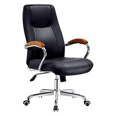 Imagem de Cadeira de escritório cadeira de couro para computador de escritório com apoio de braço cadeira giratória para sala de reuniões de escritório (cor: preto, tamanho: 63 x 58 x 31 cm)