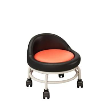 Imagem de BSNANCA Cadeira de pedicure multiuso baixa redonda com rodas banqueta de polia de maquiagem com encosto para garagem, barbearia, biblioteca, salão, escritório, (rosa) (tamanho único) (tamanho único