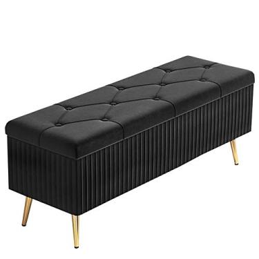 Imagem de Banqueta dobrável de veludo para troca de sapatos com 4 pernas de metal estofadas para pés caixa de armazenamento de brinquedos para quarto, sala de estar, corredor 80 x 40 x 45 cm (cor: preto)